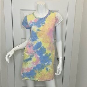 She + Sky Tie-Dye Mini Dress - Blue, Yellow, Pink